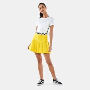VANS x TIERRA NWT Whack Pleated MINI skirt Sz 30 WAIST COTTON YELLOW checked